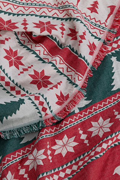 MYLASA HOME Mylasahome %100 Pamuk Yılbaşı Desenli Çok Amaçlı Koltuk Şalı 130 X 170 (KIRLENTSİZ)