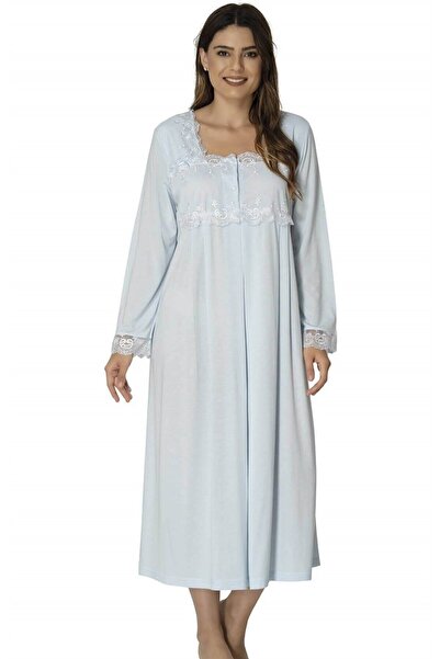 Pelin ثوب نوم نسائي من الدانتيل الأزرق بأكمام طويلة من القطن للحوامل