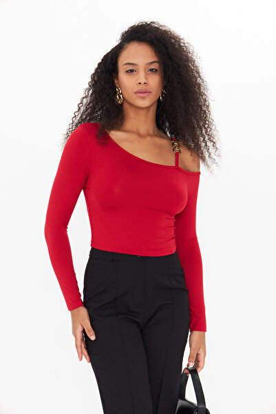 ALLEYTA Chain Shoulder Low-Cut Detailed Diver Blouse