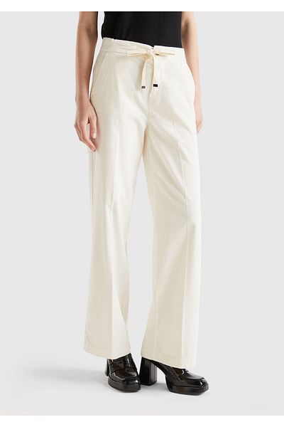 United Colors of Benetton Women's Cotton Pants - Cream, Drawstring Waist Design