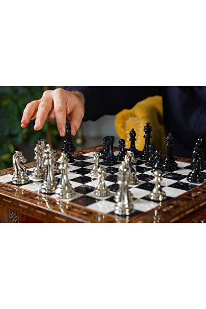 GGS GrandGiftStore GGS GRANDGİFTSTORE Ahşap Premium Kalite Satranç Takımı, Klasik Metal Satranç Taşları Ofis Dekor