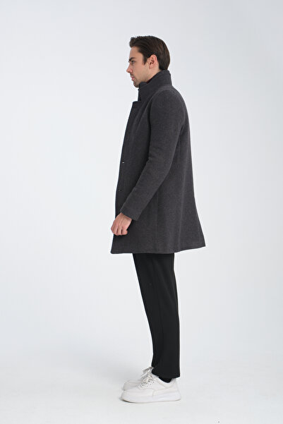 Frappoli Ανδρικό παλτό με μοτίβο κανονική εφαρμογή με πολύ χοντρό φερμουάρ και λεπτή γούνα μέσα