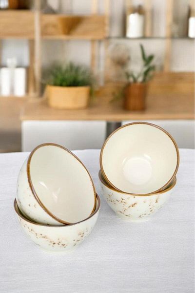Digithome 4-Piece Porcelain Snack Bowl Presentation Bowl Set 10 cm White Cream - Tl 4024898