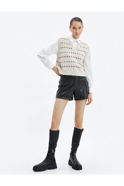 Koton V-Neck Sweater Patterned Sleeveless