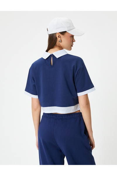 Koton Πόλο μπλουζάκι με λαιμόκοψη με κοντό μανίκι, διπλό ύφασμα, κοντό μανίκι