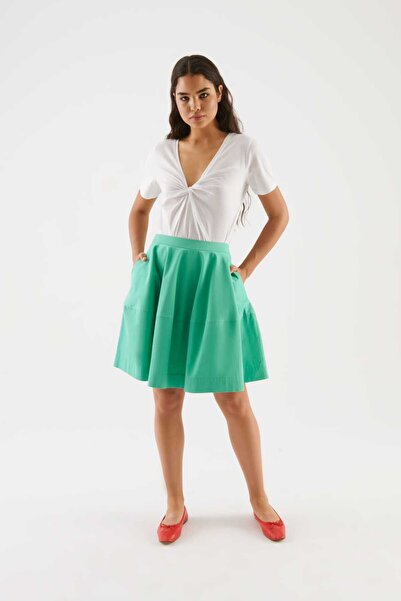 Roman Pileli Mini Etek Yeşil Y2215051_012