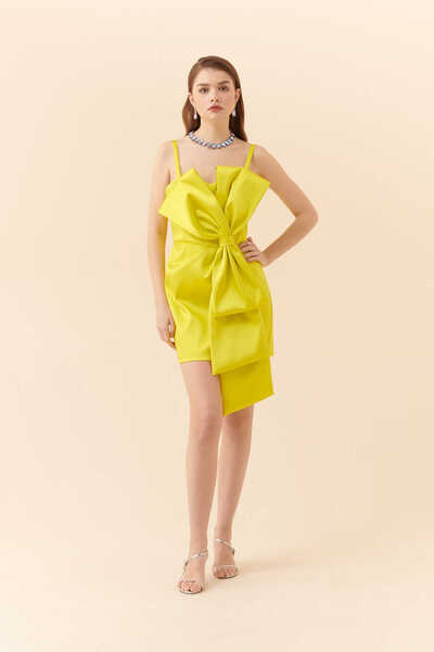 Roman Askılı Mini Boy Abiye Elbisesi Sarı Y2311326_009