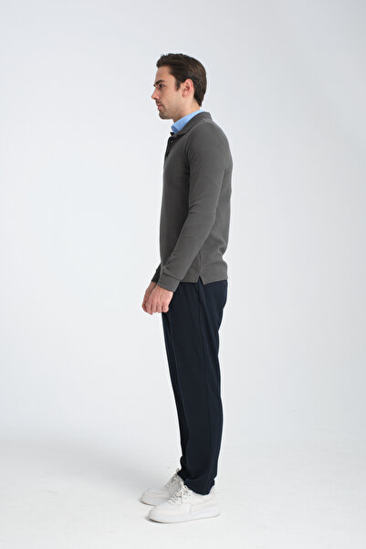 Frappoli Ανδρικό φούτερ με μοτίβο με κανονική εφαρμογή με χοντρό γιακά πόλο