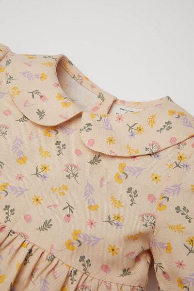 DeFacto Baby Girl Wide Collar Floral Print Long Sleeve Twill Dress D2557A524Au