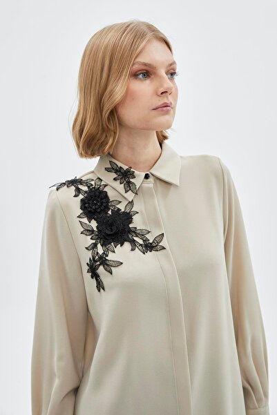 Zühre Floral Print Long Sleeve Beige Shirt G-0097