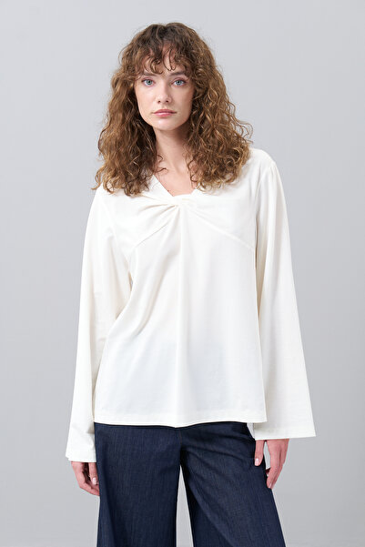 Roman Düğüm Görünümlü Uzun Kol T-Shirt Ekru K2523820_049