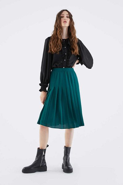 Roman Pleated Midi Skirt Green K2115057_012
