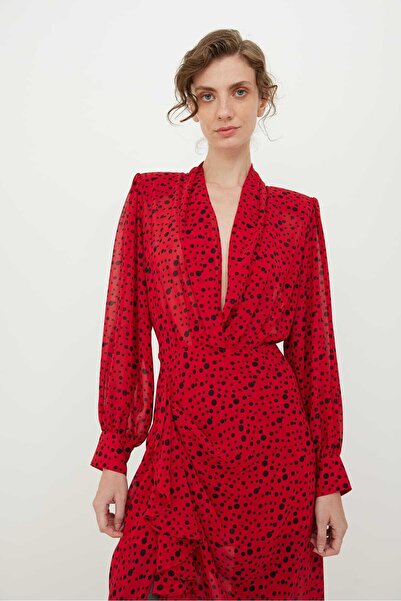 Roman Puan Baskılı Şifon Empirme Asimetrik Elbise Standart Renk K2411003_089