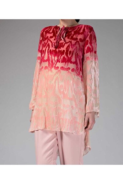 Roman Yaka Detaylı Desenli Tunik Bordo K1413103_008