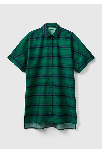 United Colors of Benetton Rochie de damă verde-albastru 100% bumbac guler cămașă cu dungi lungi pe spate