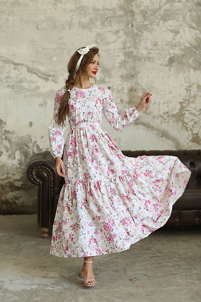 KÜÇÜĞÜM BUTİK Rochie din popelin cu straturi cu margarete roz Hijab