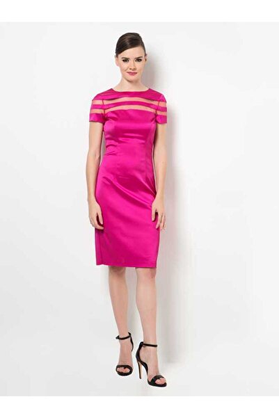 Roman Midi Boy Kısa Kollu Elbise Fuşya Y1511020_003