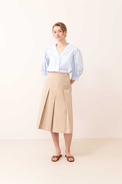 Roman Pileli Midi Boy Etek Bej Y2415041_024