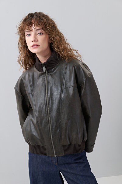 Roman Ribanalı Eskitme Deri Mont Kahve K2517504_005