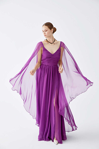 Roman Tül Detaylı Abiye Elbise Mor K2211319_018