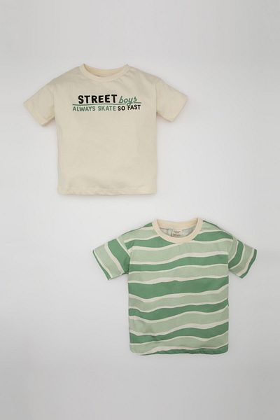DeFacto Striped Crew Neck Short Sleeve T-Shirt for Baby Boy Set of 2 - C7850A524Sm