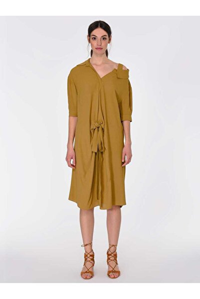 Roman Omuz Ve Kuşak Detaylı Günlük Elbise Olive Y1911061_027
