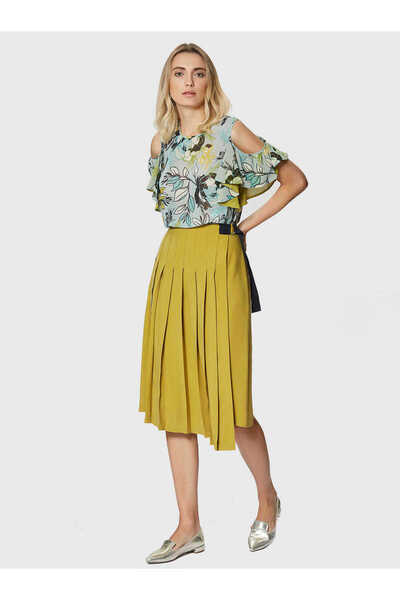Roman Bel Detaylı Pileli Etek Olive Y1815053_027