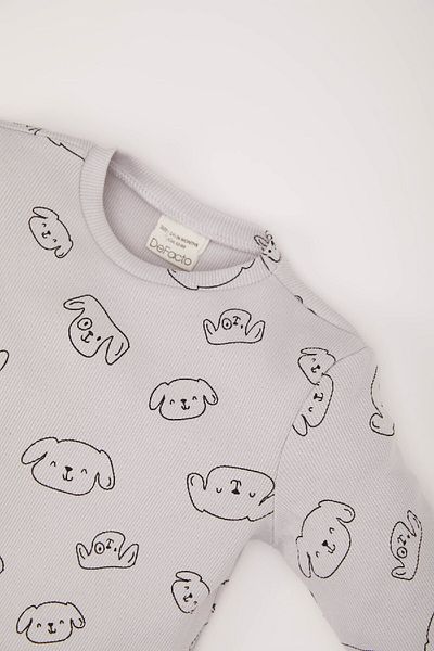 DeFacto Baby-Pyjama-Set für Jungen – geripptes Muster, lange Ärmel, Rundhalsausschnitt, elastische Taille