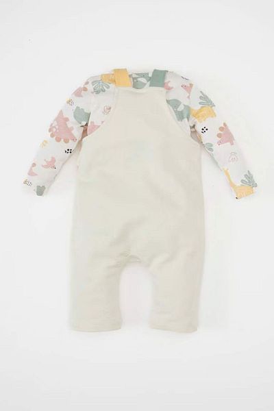 DeFacto Crew Neck Printed Long Sleeve T-Shirt and Adjustable Salopet Set for Baby Girl - D2702A524Au
