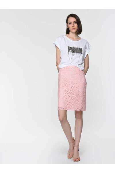 Roman Dantel İşlemeli Etek Toz Pembe Y1915082_278