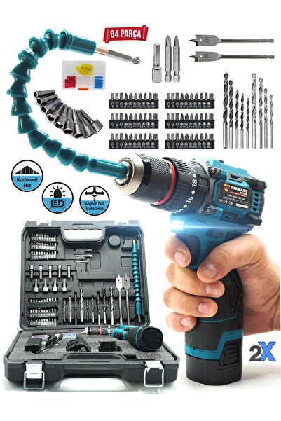 Germany Style Alman MS-84 Pro-Es Kömürsüz Darbeli 84 Parça Matkap Akülü Vidalama