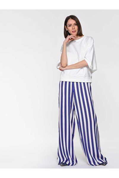 Roman Geniş Çizgili Mavi Kadın Pantolon Standart Renk Y1912037_089