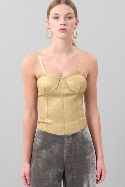 Roman İnce Askılı Varaklı Triko Büstiyer Gold K2479102_076