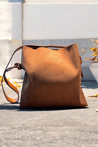 Melissa Boutique Kadın Taba Süet Deri Kemer Askı Detaylı Esnek Yapılı Büyük B...