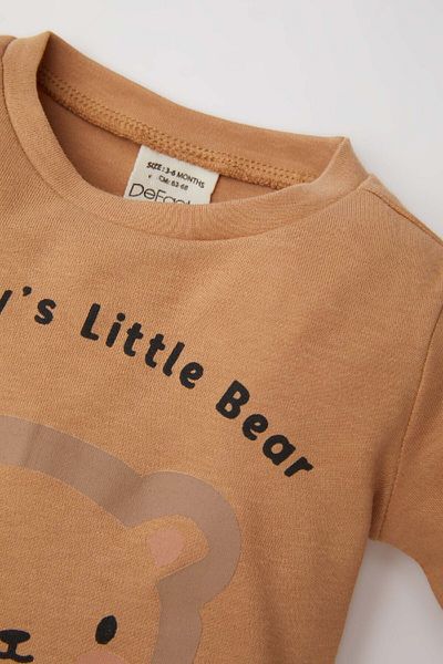 DeFacto Bear Printed 3-Piece Set for Baby Boy - Crew Neck Sweatshirt, Hooded Cardigan and Elastic Waistline
