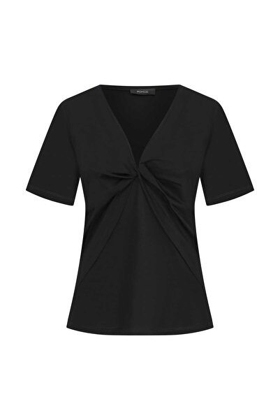 Roman Yakalı Kadın Tişört Siyah Y2254204_001