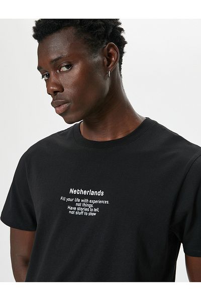 Koton T-Shirt Crew Neck Slim Fit - Λεπτομέρεια εκτύπωσης, κοντό μανίκι