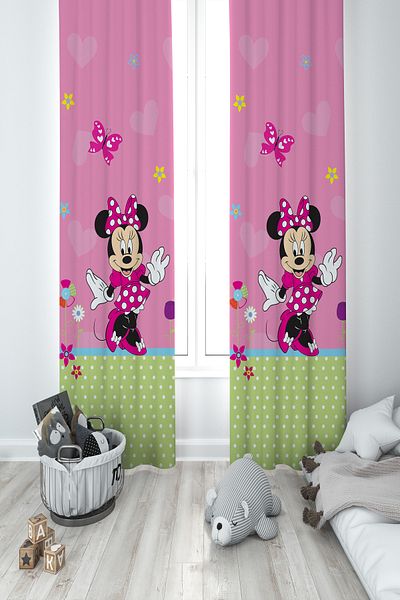 BAMBAŞKA MODA Baby and Children's Room Minnie Maus Pattern 2 Wings Background Curtain Ybp-8114