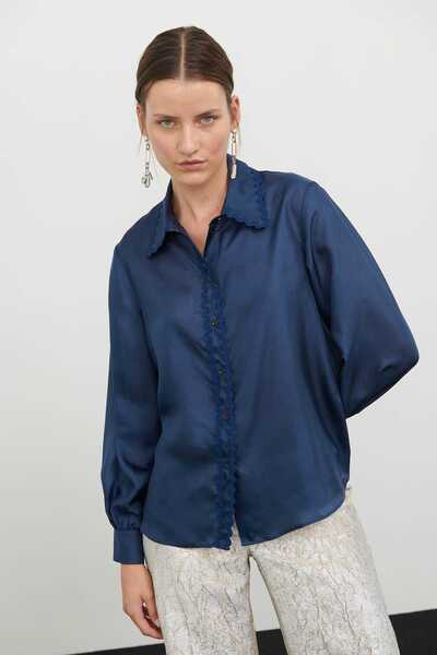 Roman Balon Kol İpek Bluz A.Lacivert K2413561_232