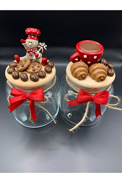 renklidüşler 2'li Kurabiye & Kahve Kavanozu Seti - Yılbaşı Kavanoz& Kutu Seti- 500 ml 2'li Kavanoz