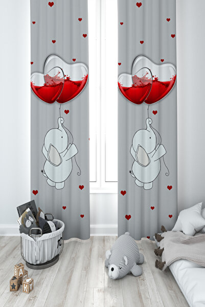 BAMBAŞKA MODA ДИТЯЧА ТА ДИТЯЧА КІМНАТА 2-крила завіса з малюнком слона і серд...