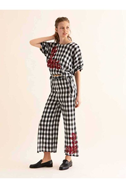 Roman Çiçek Desenli Kareli Gömlek Siyah Y9966104_001