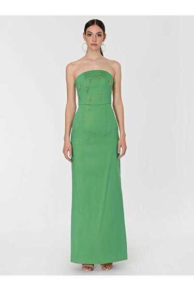 Roman Boncuk İşlemeli Straplez Uzun Elbise Standart Renk Y1911340_089