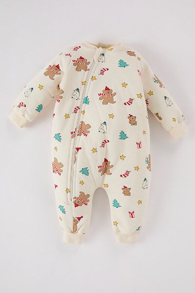 DeFacto 2.5 Tog New Year's Themed Baby Boy Sleeping Bag - Zip-Up, Long Sleeve, Combed Cotton D6506A524Wn