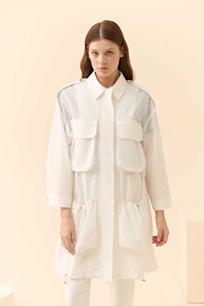 Roman Çok Cepli Kadın Trençkot Ekru Y2318003_049