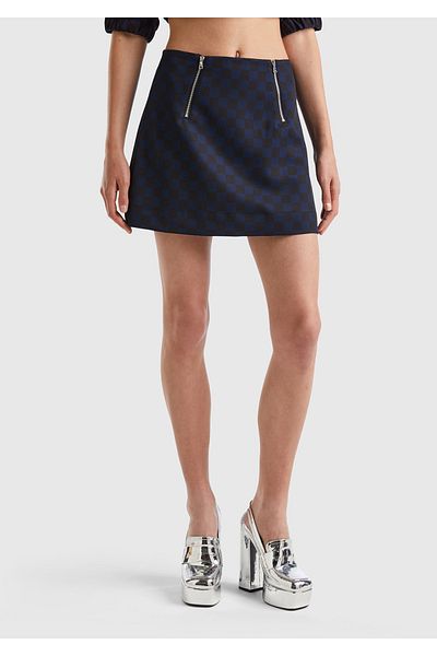 United Colors of Benetton Γυναικεία Μίνι φούστα με μοτίβο Navy Blue Mix Checkers