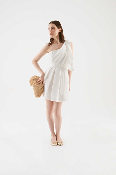 Roman Tek Omuzlu Mini Elbise Beyaz Y2211309_002