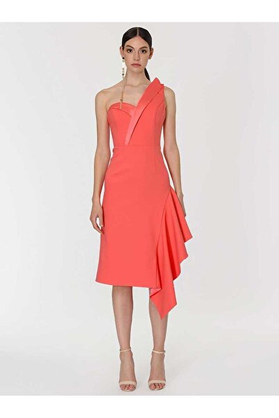 Roman Tek Omuz Coral Gece Elbisesi Coral Y1911313_122
