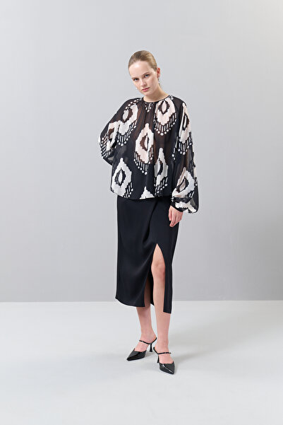 Roman Bisiklet Yaka Balon Kollu Şifon Bluz Standart Renk K2513041_089