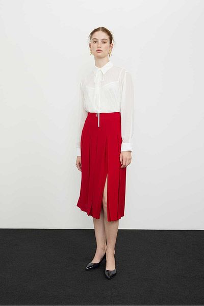 Roman Pleated and Slit Crepe Skirt Red K2415049_006